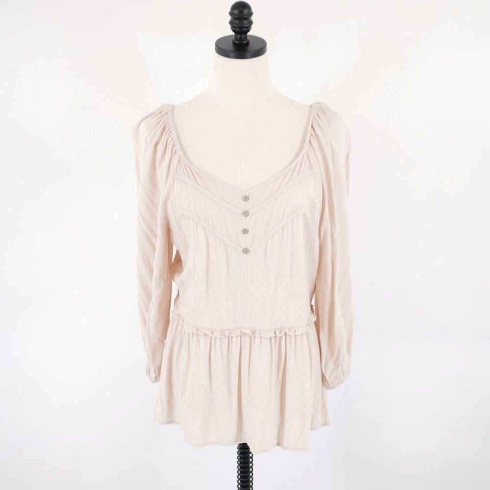 Maurices Medium Rayon Medium‎ Beige Dress Boat V-Neck Pillow Shoulder